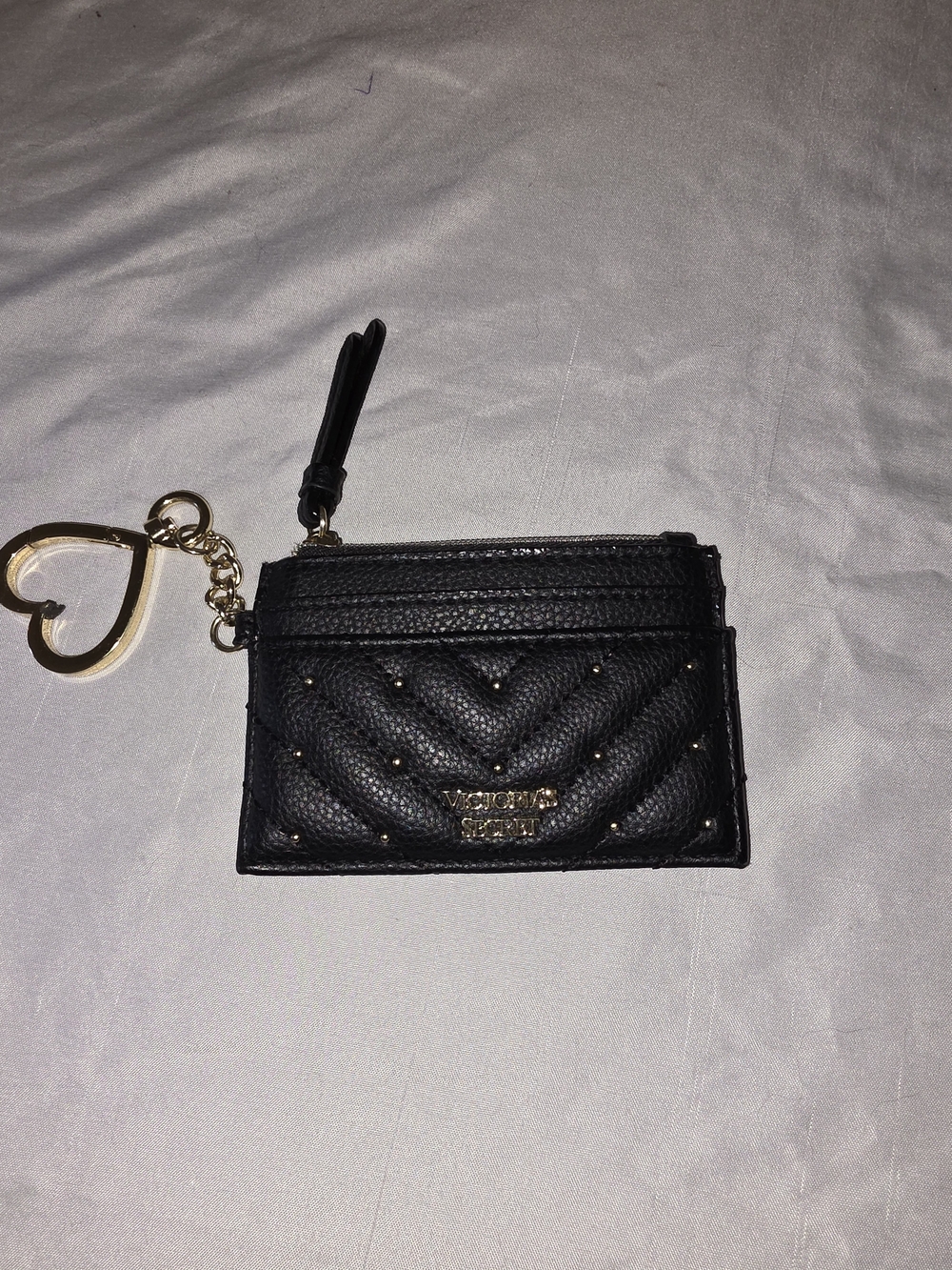 Victoria's Secret Black Quilted Card Holder with Heart Keychain